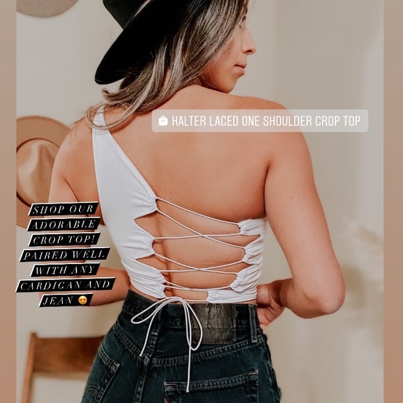 White open back one shoulder crop top - Picture 2 of 2